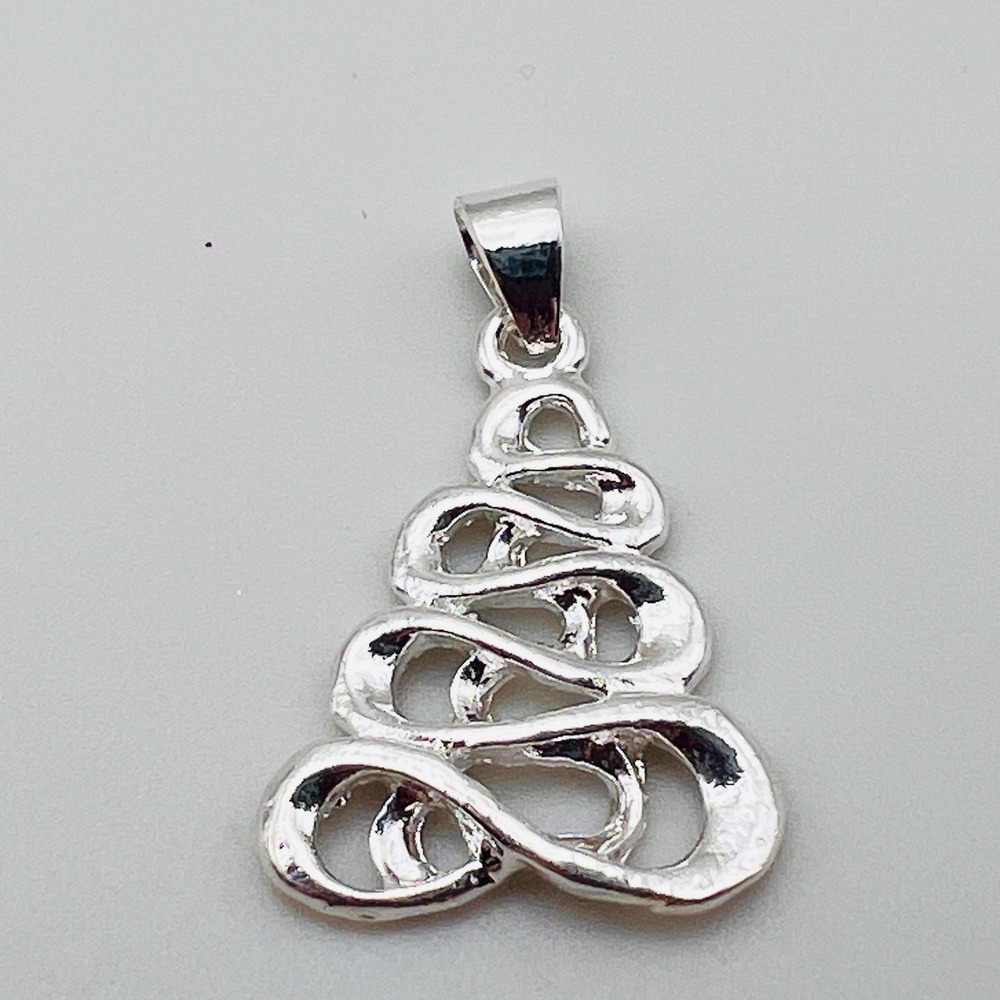 Abstract Christmas Tree Swirl Pendant Openwork Silver Tone Festive Holiday